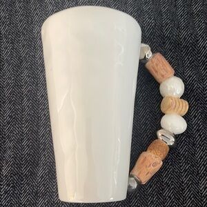 White Ceramic Mug with Beaded Handle Sandra magsamen imagine